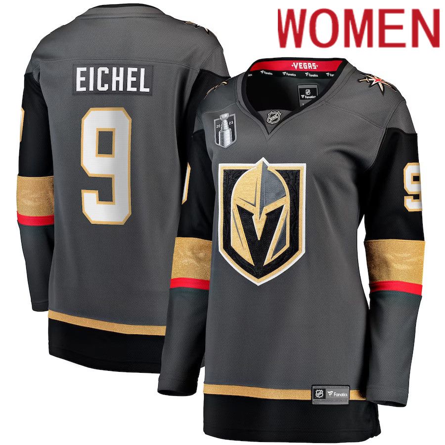 Women Vegas Golden Knights #9 Jack Eichel Fanatics Branded Black 2023 Stanley Cup Final Alternate Breakaway Player NHL Jersey->women nhl jersey->Women Jersey